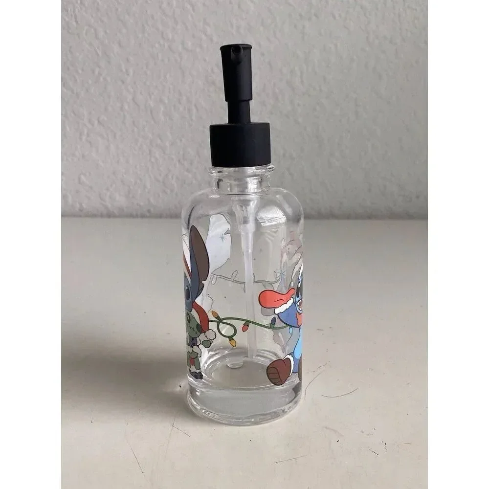 Disney Stitch & Scrump‎ Christmas Santa Hat Soap Dispenser Clear Glass NEW